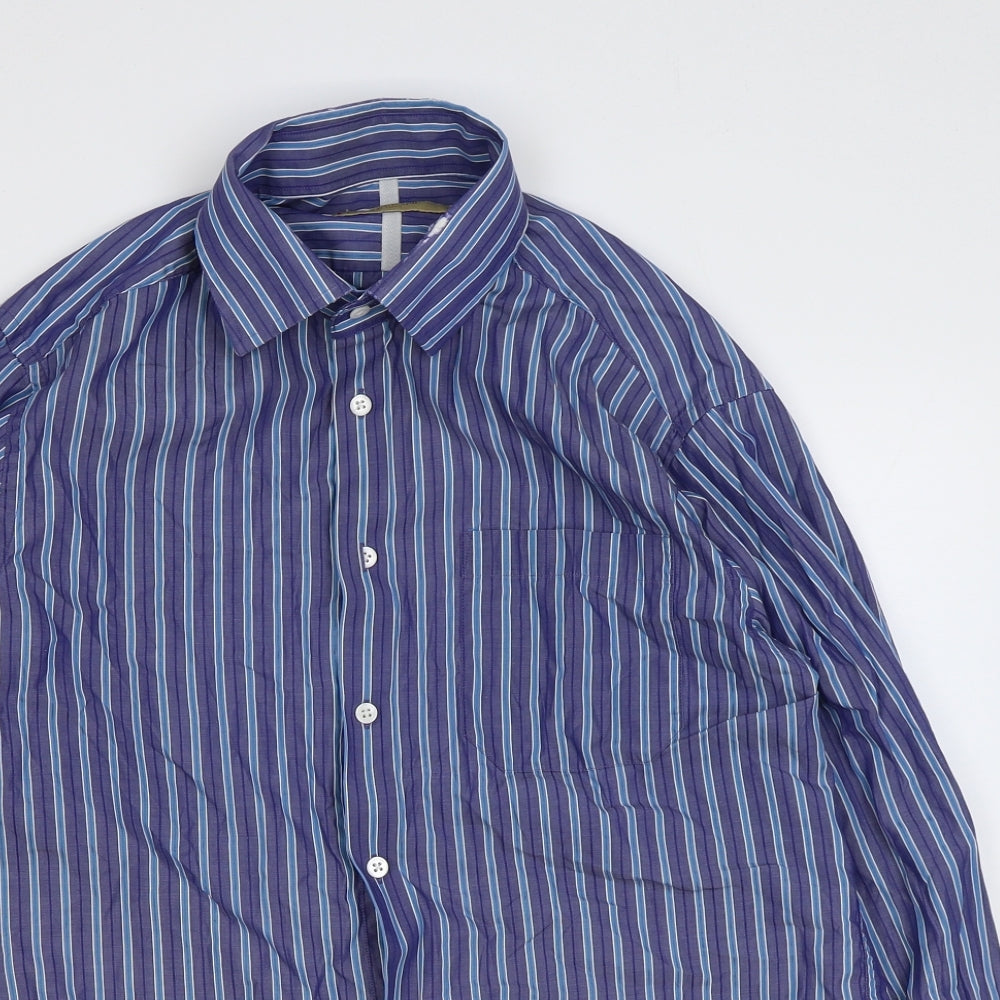 Collezione Mens Blue Striped Polyester Dress Shirt Size 15.5 Collared Button