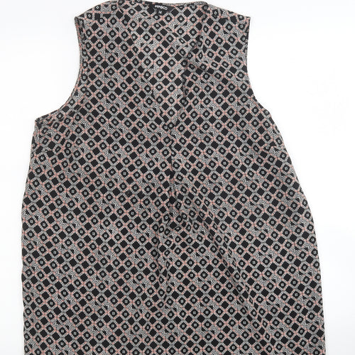 PEP&CO Womens Black Geometric Polyester Basic Blouse Size 14 V-Neck