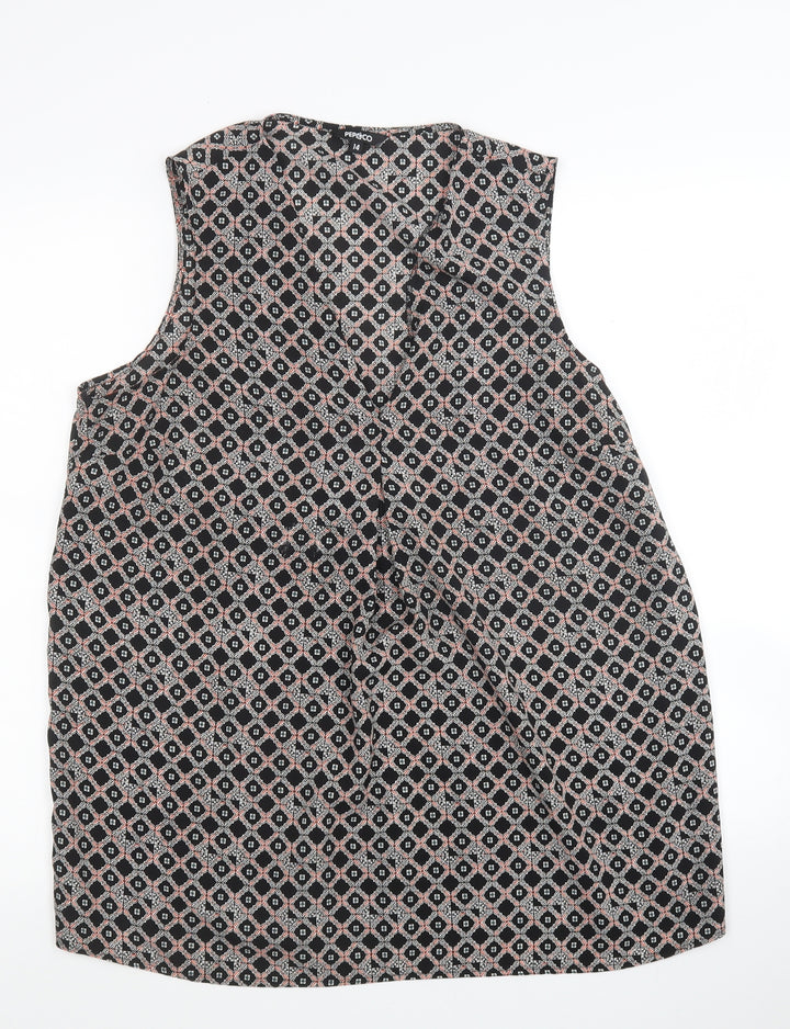 PEP&CO Womens Black Geometric Polyester Basic Blouse Size 14 V-Neck
