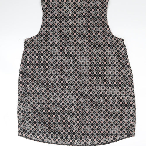 PEP&CO Womens Black Geometric Polyester Basic Blouse Size 14 V-Neck