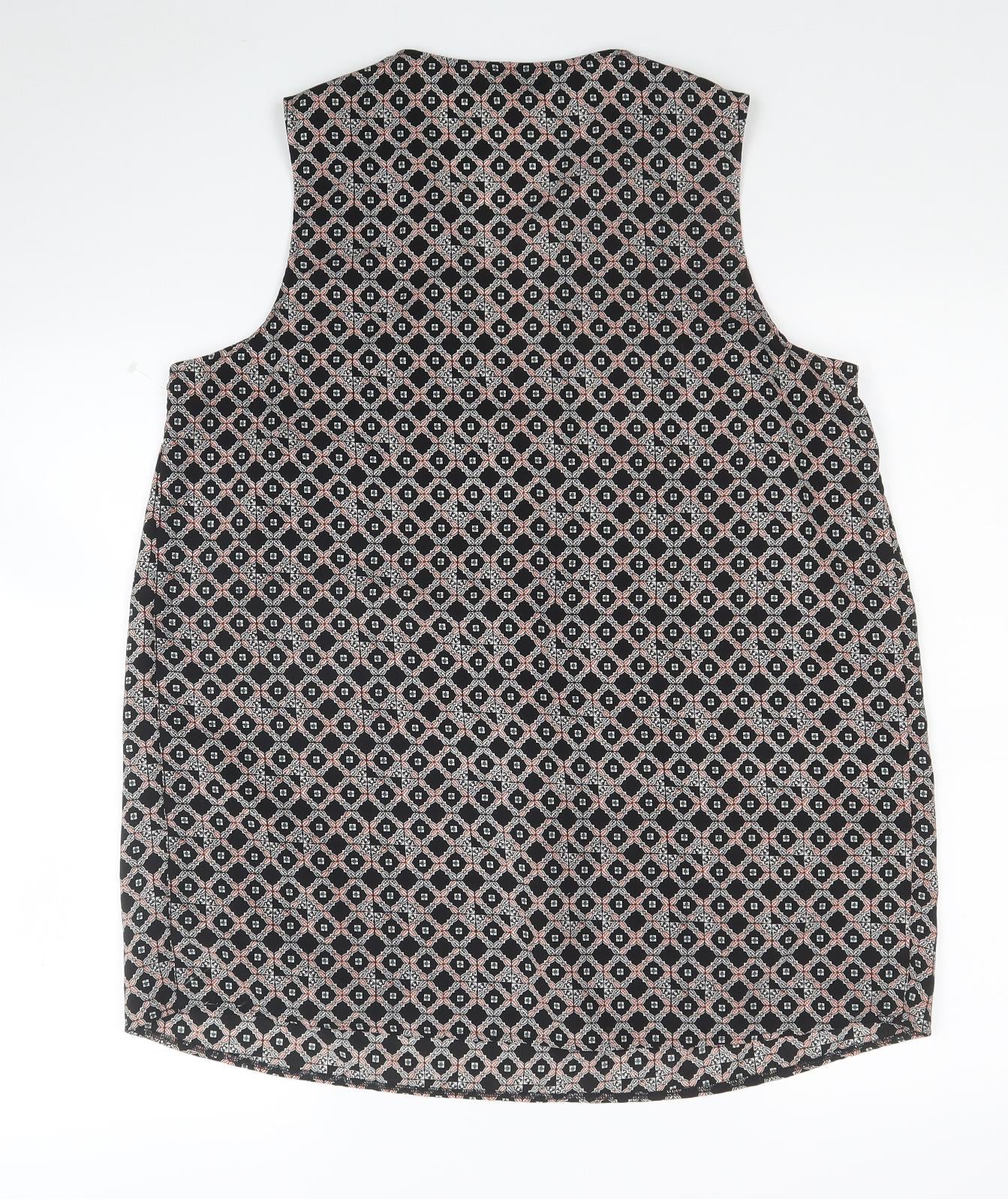 PEP&CO Womens Black Geometric Polyester Basic Blouse Size 14 V-Neck