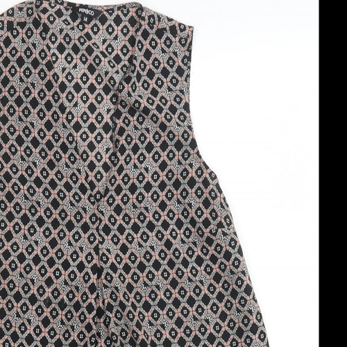 PEP&CO Womens Black Geometric Polyester Basic Blouse Size 14 V-Neck