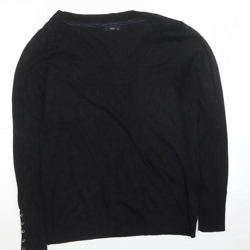 M&Co Womens Black Viscose Jersey Blouse Size 12 V-Neck
