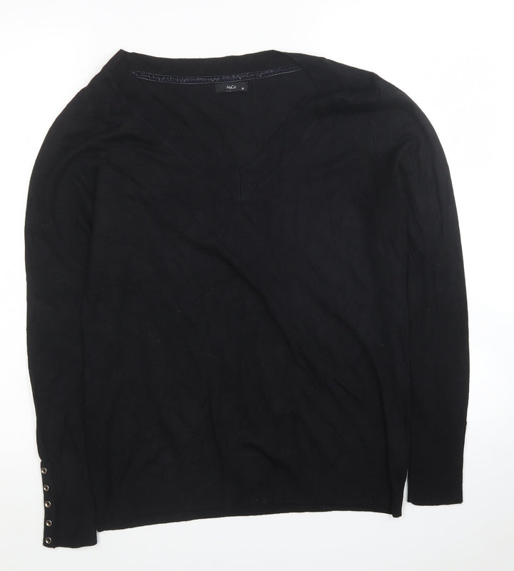 M&Co Womens Black Viscose Jersey Blouse Size 12 V-Neck