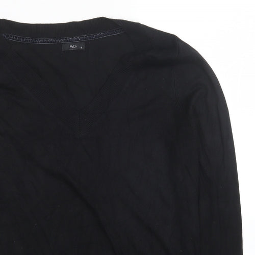 M&Co Womens Black Viscose Jersey Blouse Size 12 V-Neck