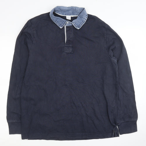 John Lewis Mens Blue Collared Cotton Pullover Jumper Size M