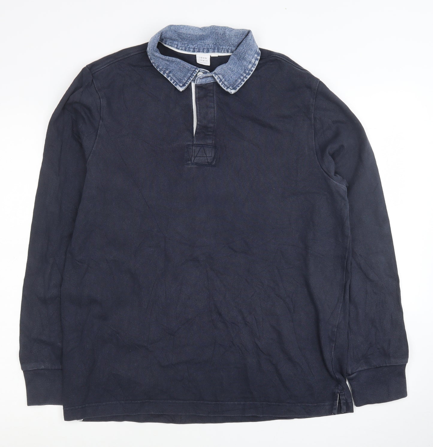 John Lewis Mens Blue Collared Cotton Pullover Jumper Size M