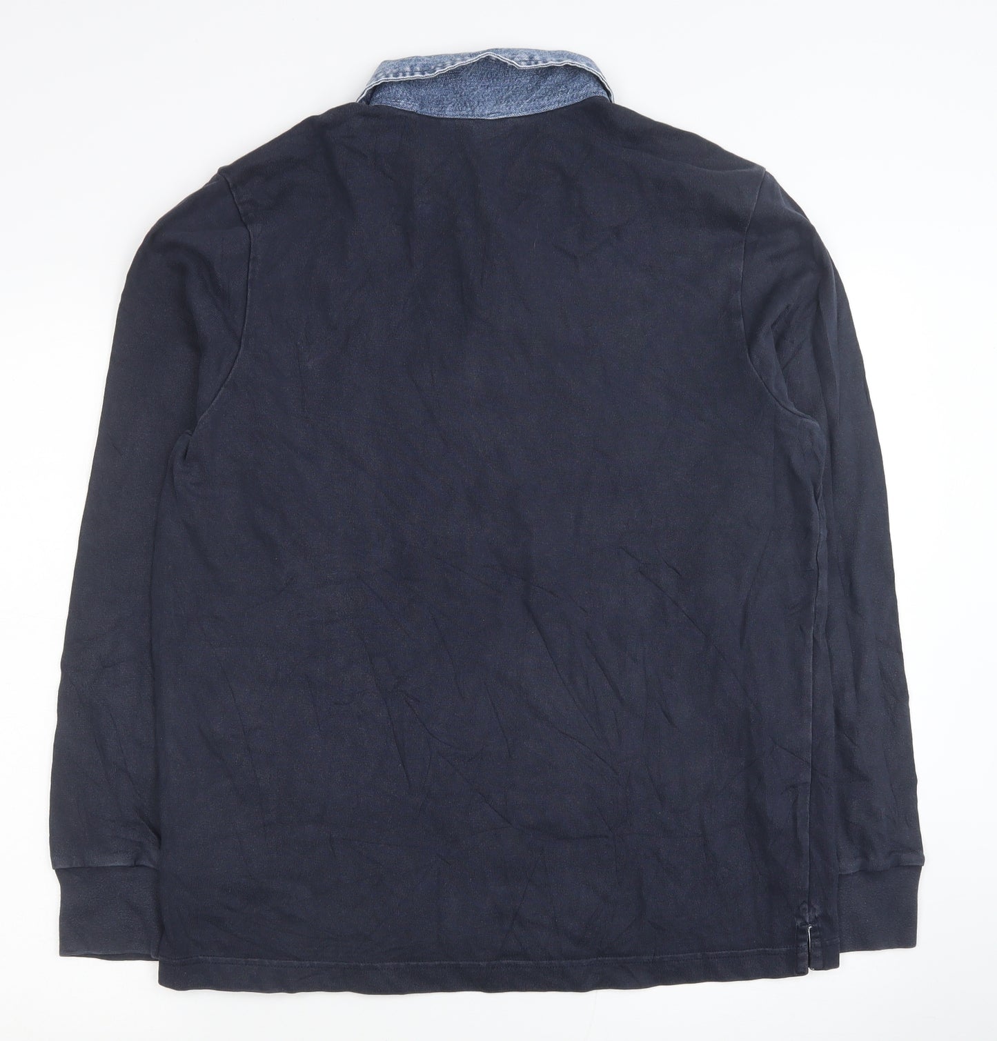 John Lewis Mens Blue Collared Cotton Pullover Jumper Size M