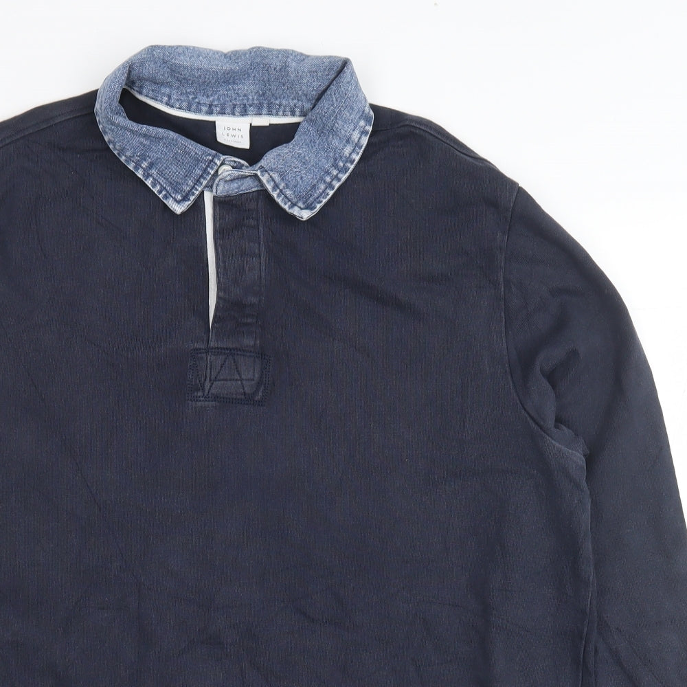 John Lewis Mens Blue Collared Cotton Pullover Jumper Size M