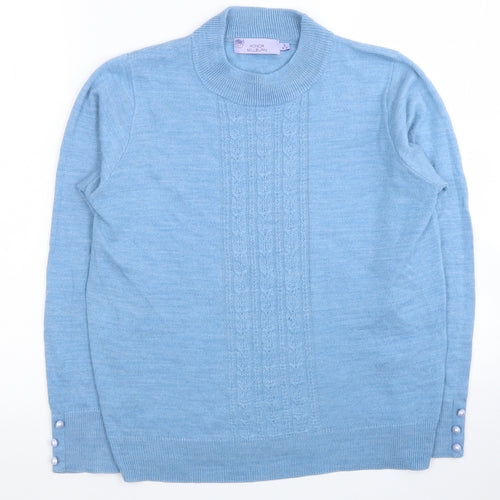 EWM Womens Blue Round Neck Acrylic Pullover Jumper Size S
