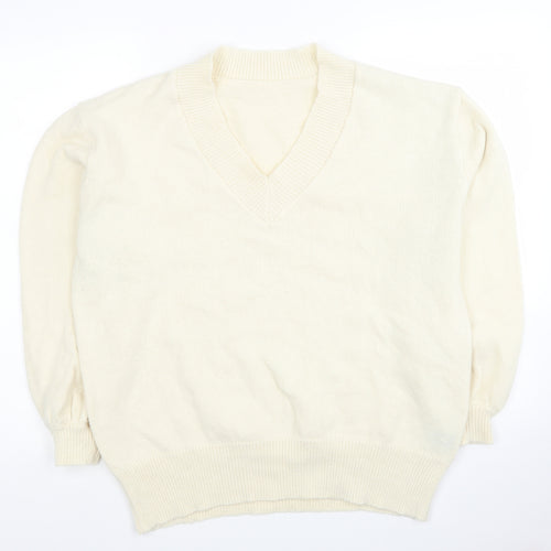 EMERY Womens Ivory V-Neck Polyester Pullover Jumper Size M