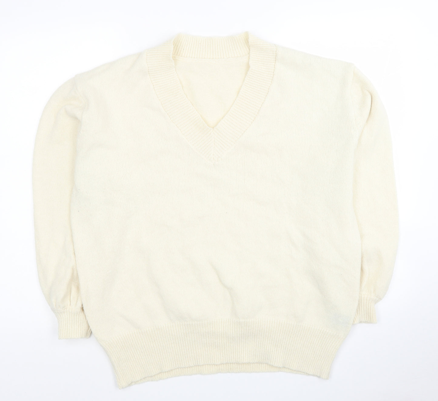 EMERY Womens Ivory V-Neck Polyester Pullover Jumper Size M