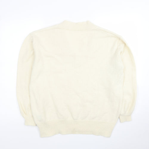 EMERY Womens Ivory V-Neck Polyester Pullover Jumper Size M