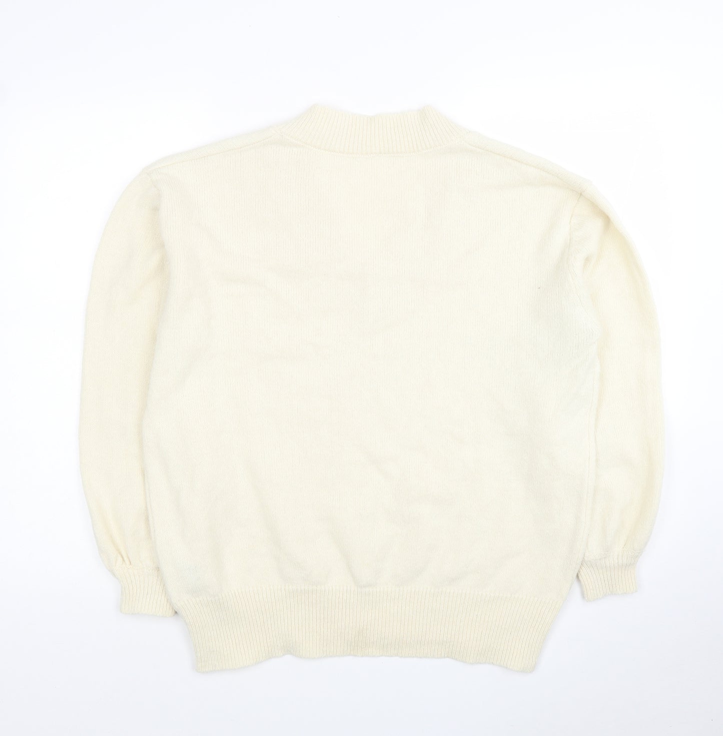 EMERY Womens Ivory V-Neck Polyester Pullover Jumper Size M