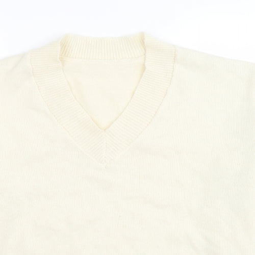 EMERY Womens Ivory V-Neck Polyester Pullover Jumper Size M