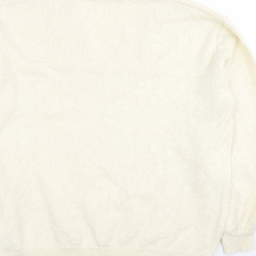 EMERY Womens Ivory V-Neck Polyester Pullover Jumper Size M
