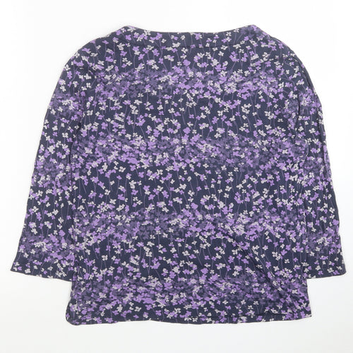 Maine Womens Purple Floral Cotton Jersey T-Shirt Size 14 Round Neck