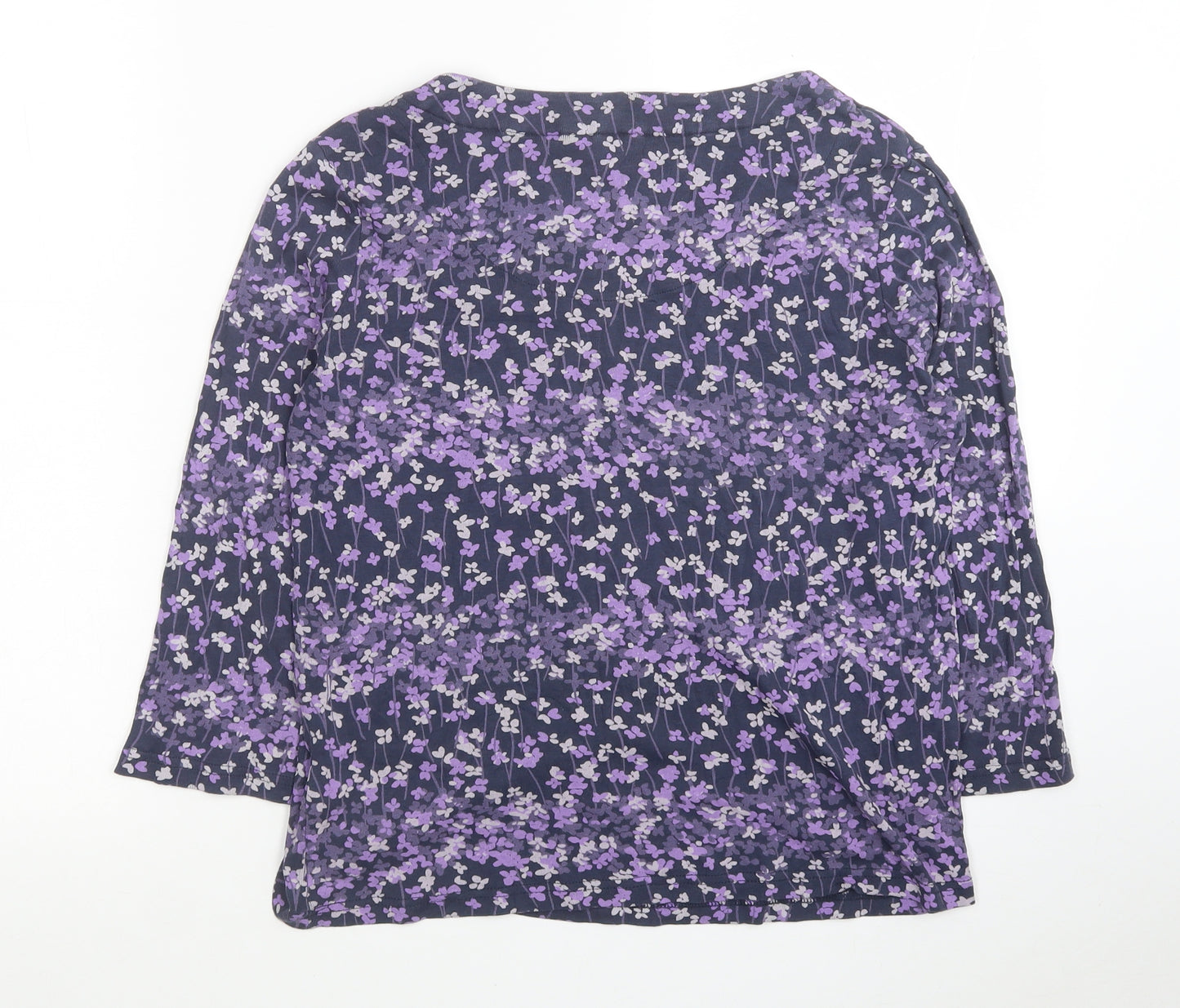 Maine Womens Purple Floral Cotton Jersey T-Shirt Size 14 Round Neck