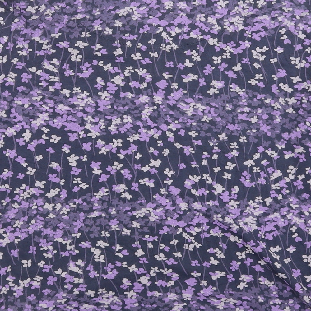 Maine Womens Purple Floral Cotton Jersey T-Shirt Size 14 Round Neck
