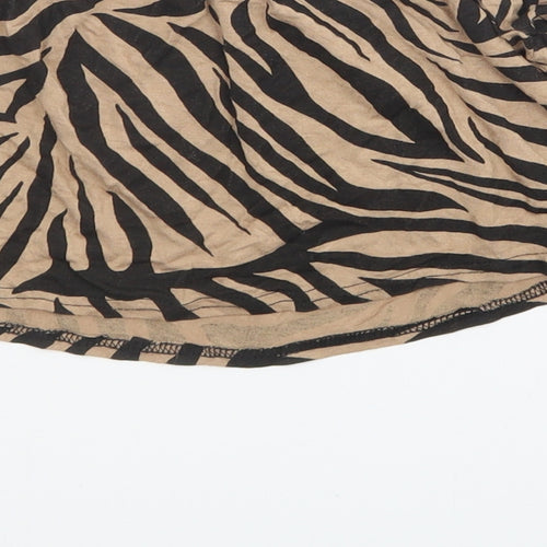 I SAW IT FIRST Womens Brown Animal Print Viscose Cropped Blouse Size 12 Off the Shoulder - Zebra Print