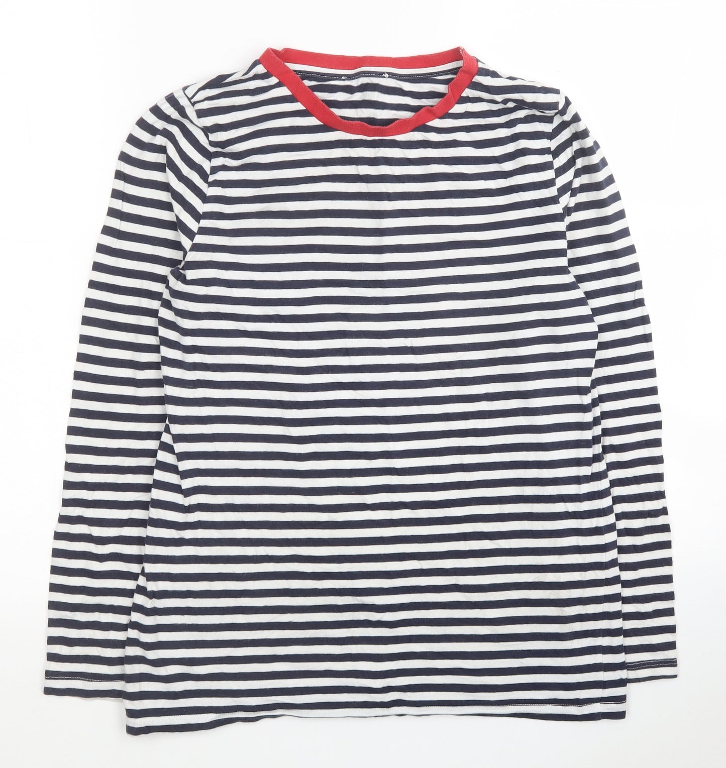 Warehouse Womens Blue Striped Cotton Basic T-Shirt Size 12 Round Neck