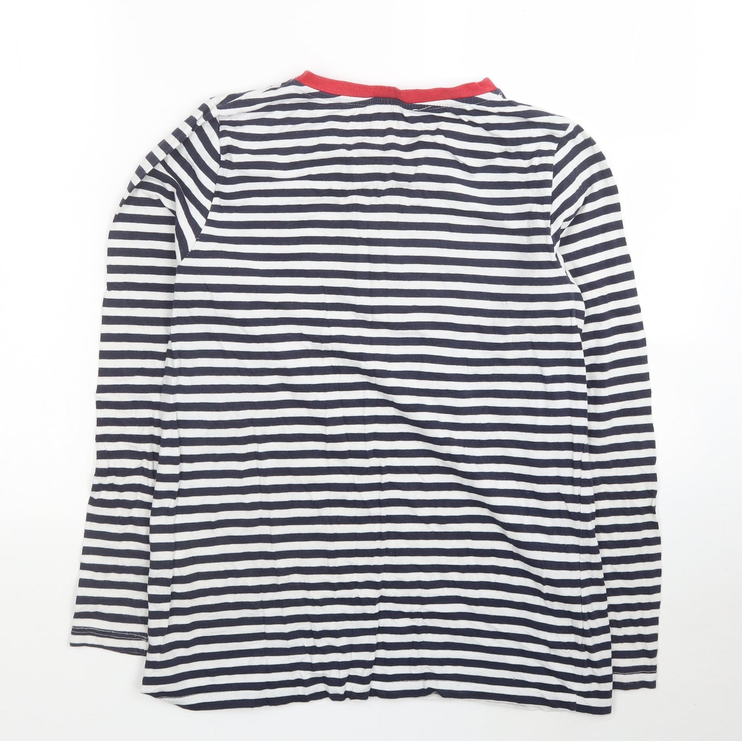 Warehouse Womens Blue Striped Cotton Basic T-Shirt Size 12 Round Neck
