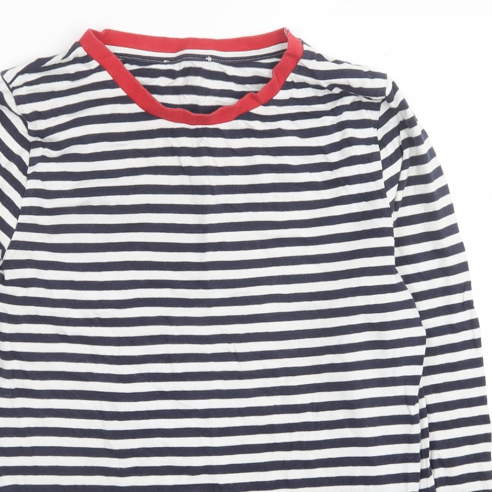 Warehouse Womens Blue Striped Cotton Basic T-Shirt Size 12 Round Neck