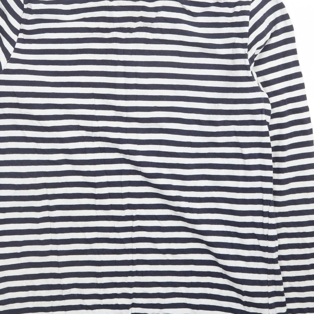 Warehouse Womens Blue Striped Cotton Basic T-Shirt Size 12 Round Neck