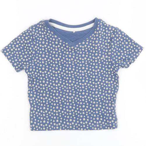 George Girls Blue Floral Cotton Cropped T-Shirt Size 5-6 Years Round Neck Pullover