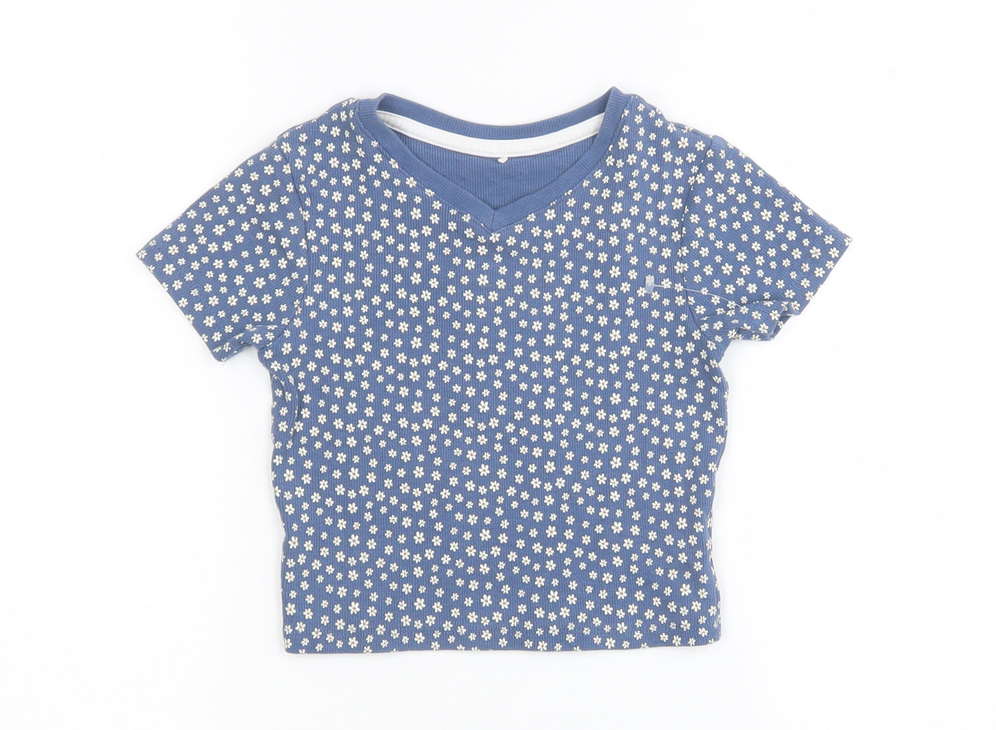 George Girls Blue Floral Cotton Cropped T-Shirt Size 5-6 Years Round Neck Pullover