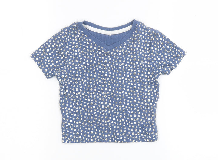 George Girls Blue Floral Cotton Cropped T-Shirt Size 5-6 Years Round Neck Pullover