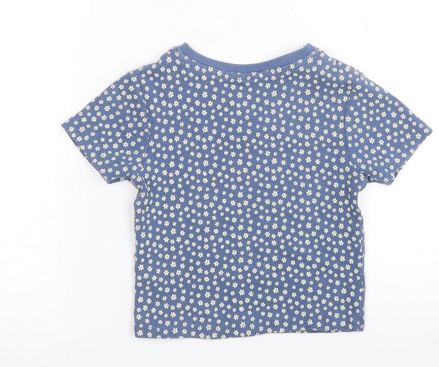 George Girls Blue Floral Cotton Cropped T-Shirt Size 5-6 Years Round Neck Pullover