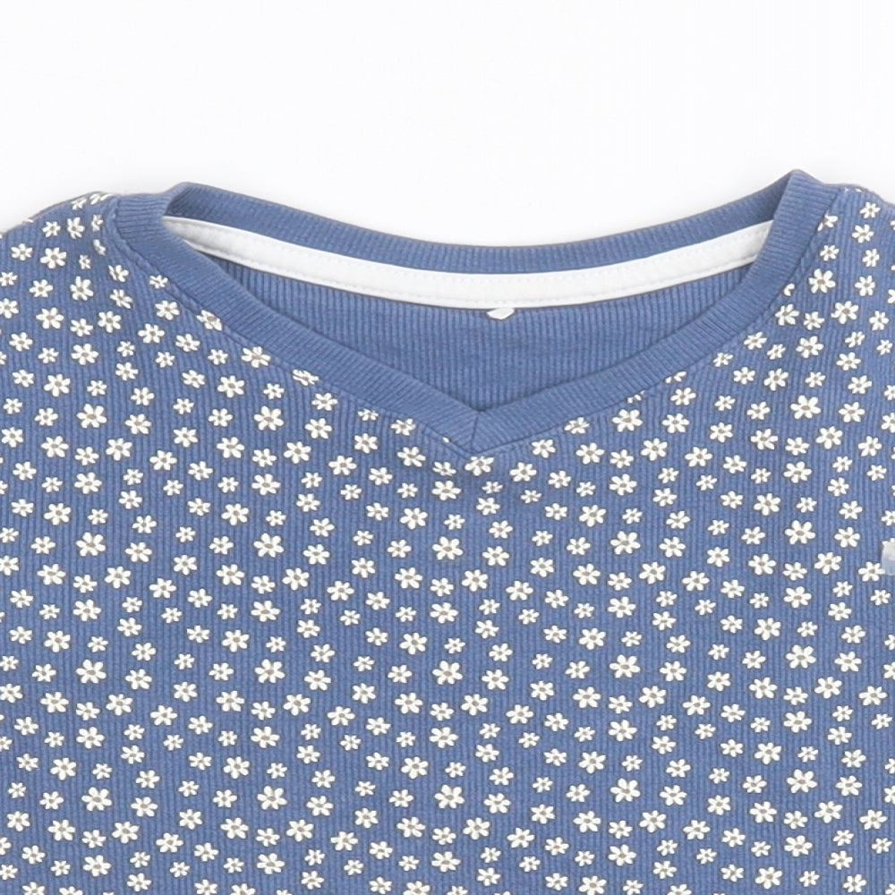 George Girls Blue Floral Cotton Cropped T-Shirt Size 5-6 Years Round Neck Pullover