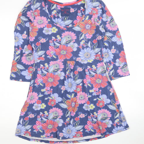 TU Womens Blue Floral Viscose Fit & Flare Size 12 Round Neck Pullover