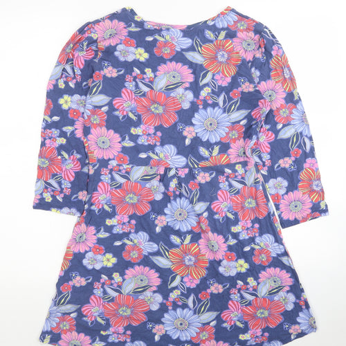 TU Womens Blue Floral Viscose Fit & Flare Size 12 Round Neck Pullover