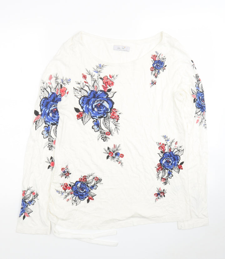 Per Una Womens White Viscose Jersey Blouse Size 10 Round Neck - Flowers