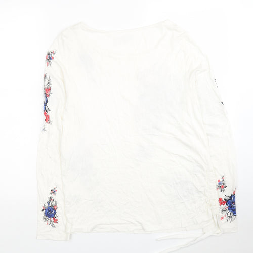 Per Una Womens White Viscose Jersey Blouse Size 10 Round Neck - Flowers