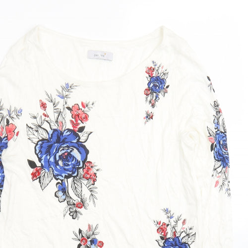Per Una Womens White Viscose Jersey Blouse Size 10 Round Neck - Flowers