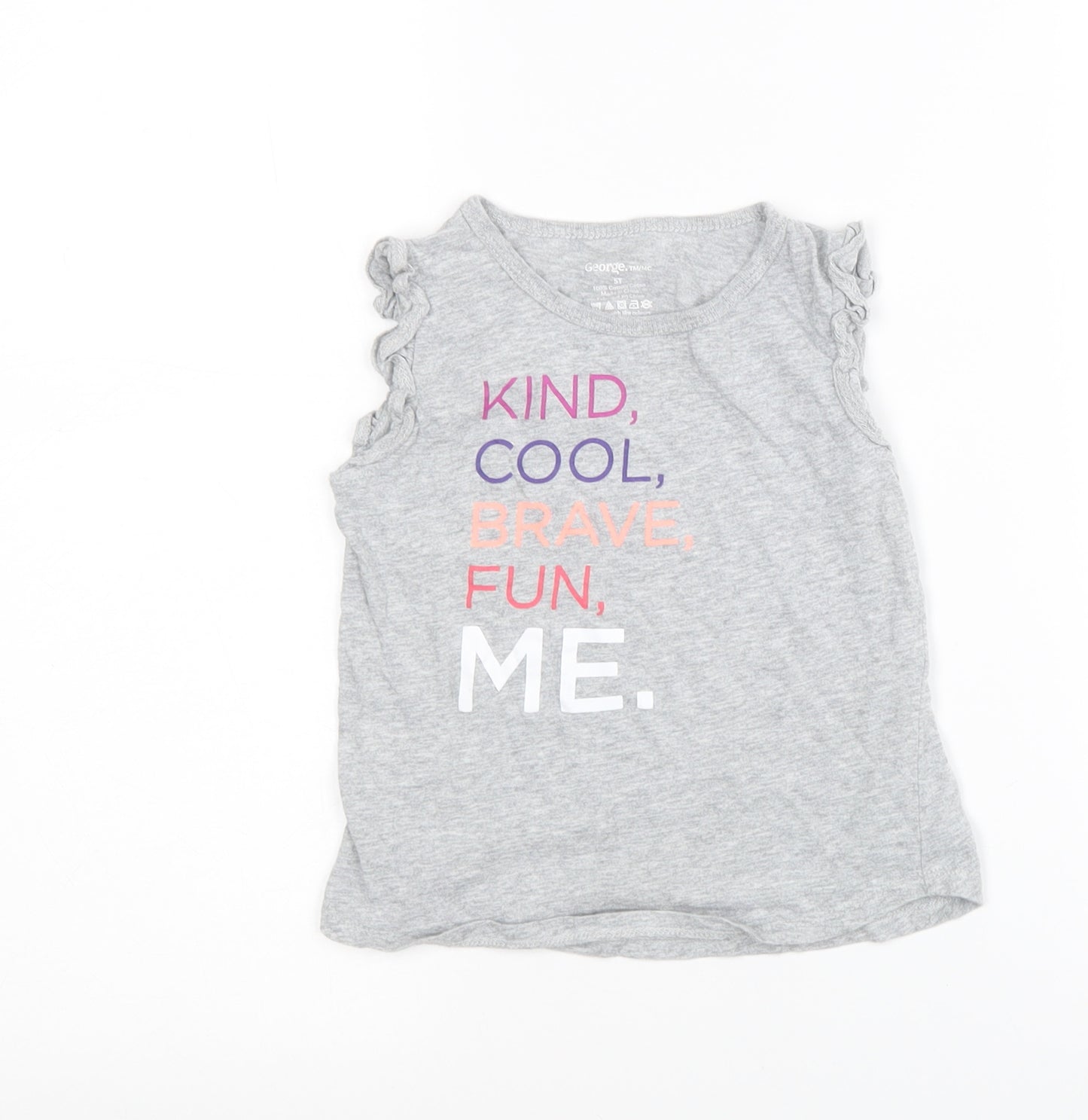 George Girls Grey Cotton Pullover Tank Size 5 Years Round Neck Pullover - Kind,Fun, Brave, Cool, Me