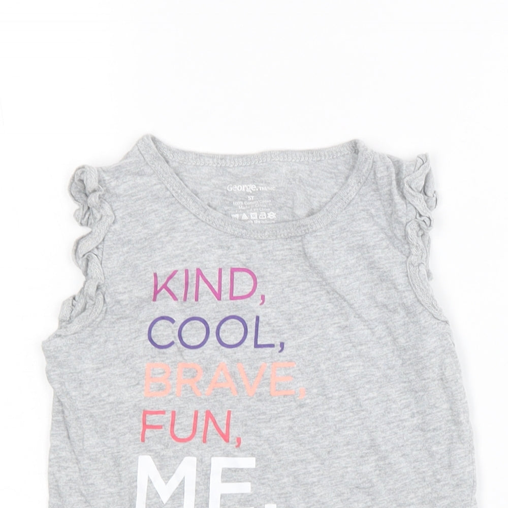 George Girls Grey Cotton Pullover Tank Size 5 Years Round Neck Pullover - Kind,Fun, Brave, Cool, Me