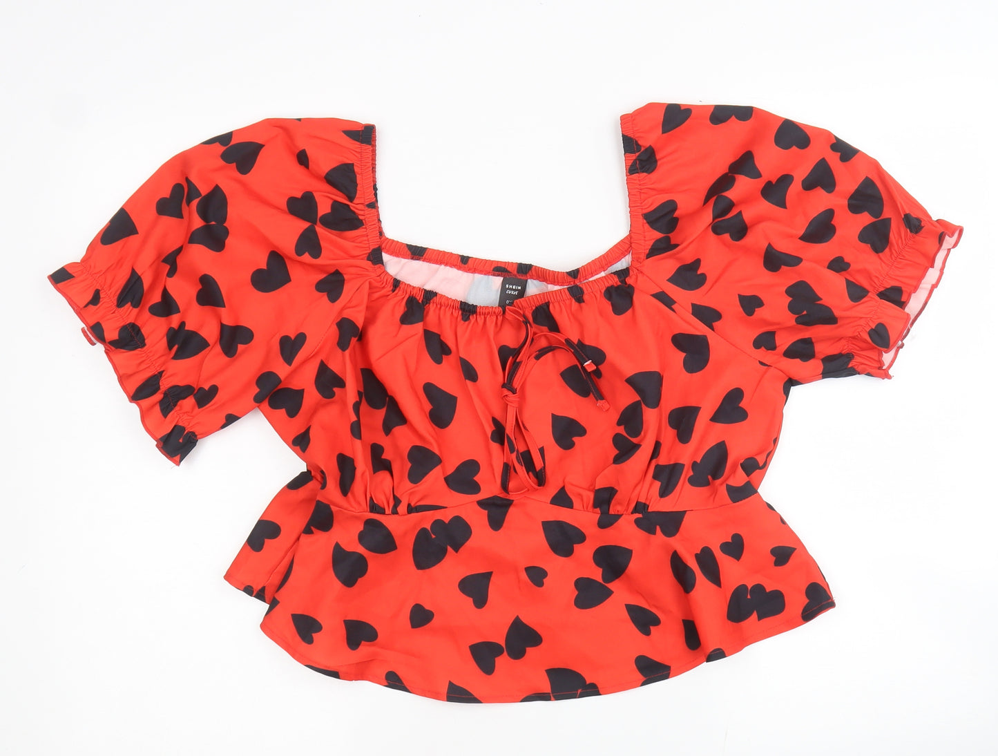 SheIn Womens Red Geometric Polyester Cropped Blouse Size XL Square Neck - Hearts