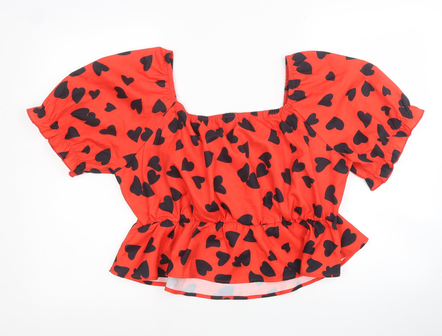 SheIn Womens Red Geometric Polyester Cropped Blouse Size XL Square Neck - Hearts