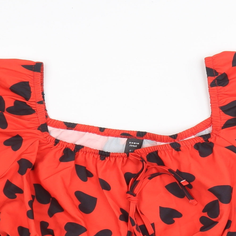 SheIn Womens Red Geometric Polyester Cropped Blouse Size XL Square Neck - Hearts
