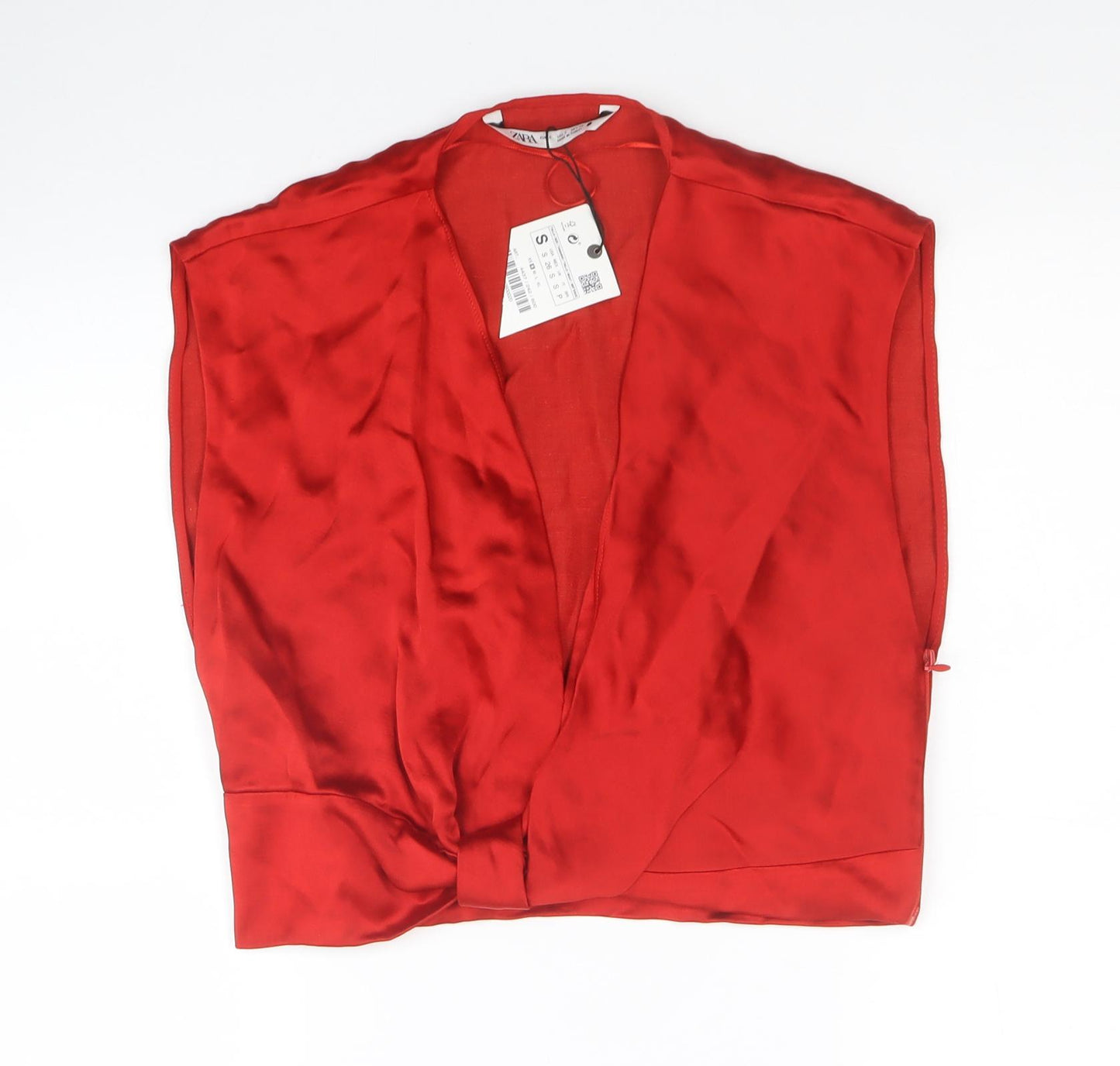 Zara Womens Red Viscose Cropped Blouse Size S V-Neck