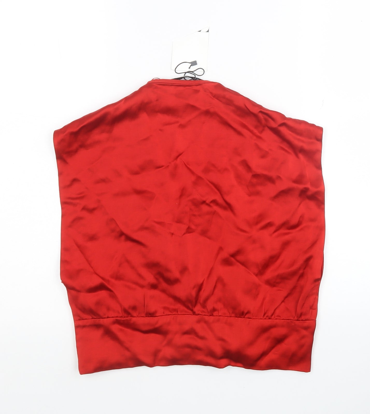 Zara Womens Red Viscose Cropped Blouse Size S V-Neck