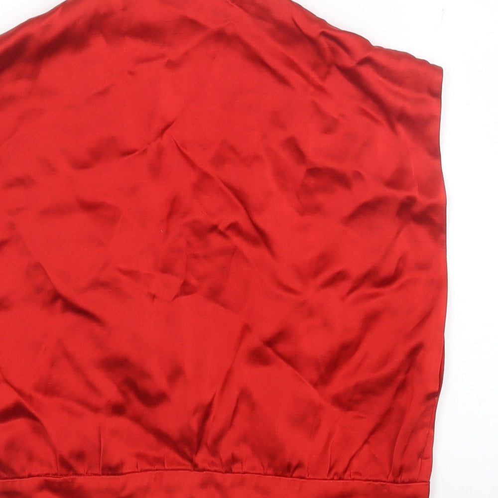 Zara Womens Red Viscose Cropped Blouse Size S V-Neck