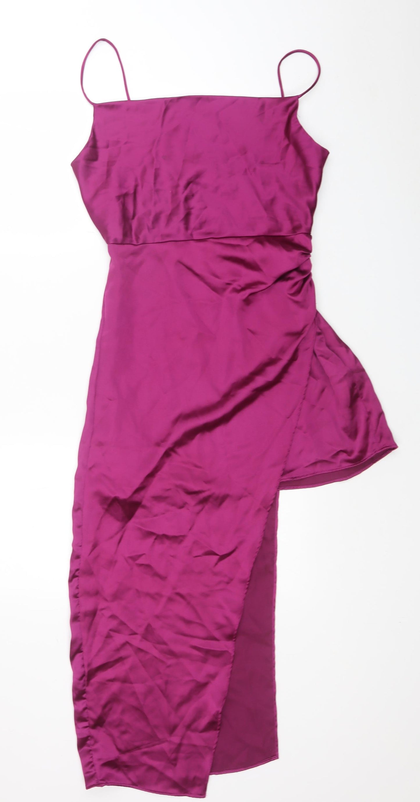Zara Womens Purple Polyester Slip Dress Size M Square Neck Zip