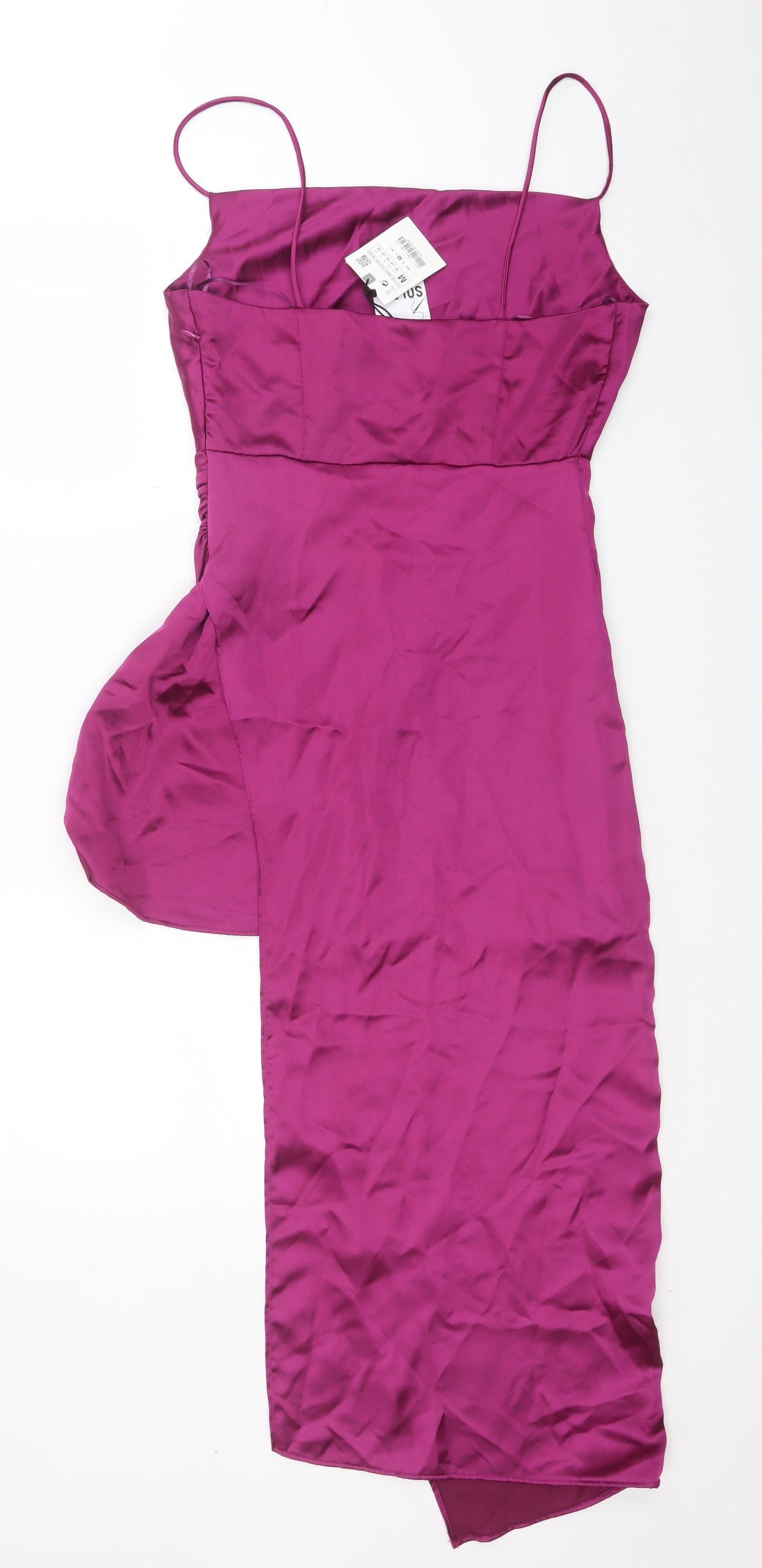 Zara Womens Purple Polyester Slip Dress Size M Square Neck Zip