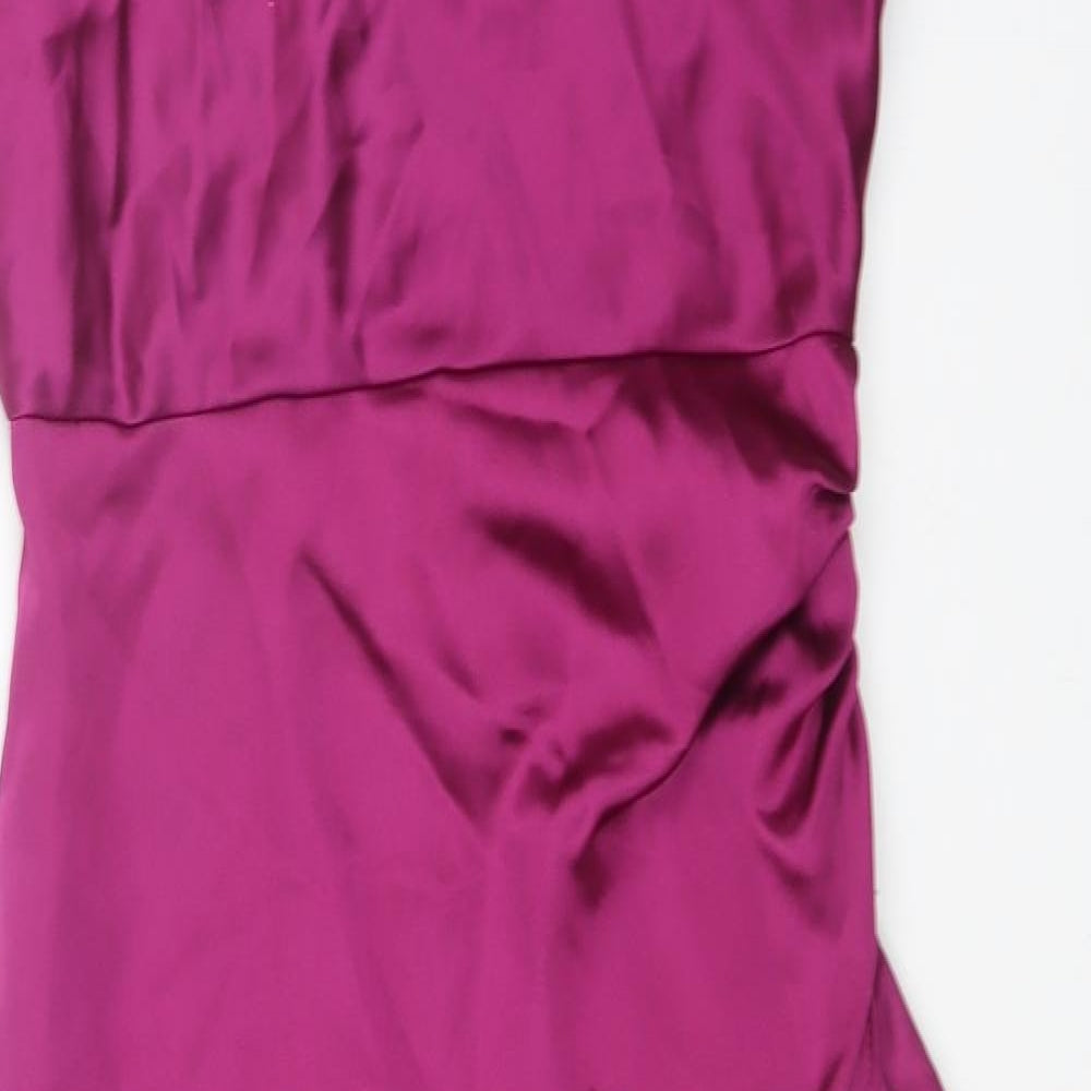 Zara Womens Purple Polyester Slip Dress Size M Square Neck Zip