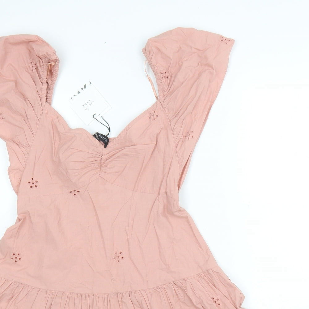 Zara Womens Pink Cotton Fit & Flare Size S Sweetheart Pullover